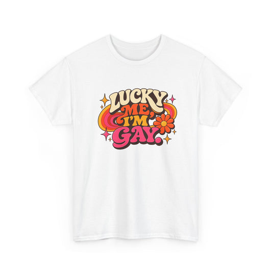 Lucky Me, I’m Gay Groovy 70s Retro Pride T-Shirt