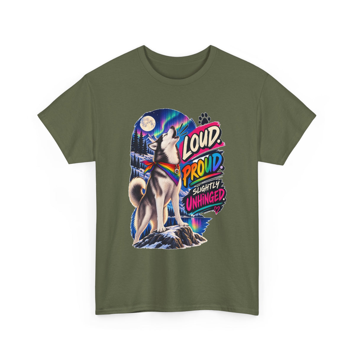 Loud Proud Slightly Unhinged Husky T-Shirt – LGBTQ+ Pride Gay Dog Dad Graphic Tee