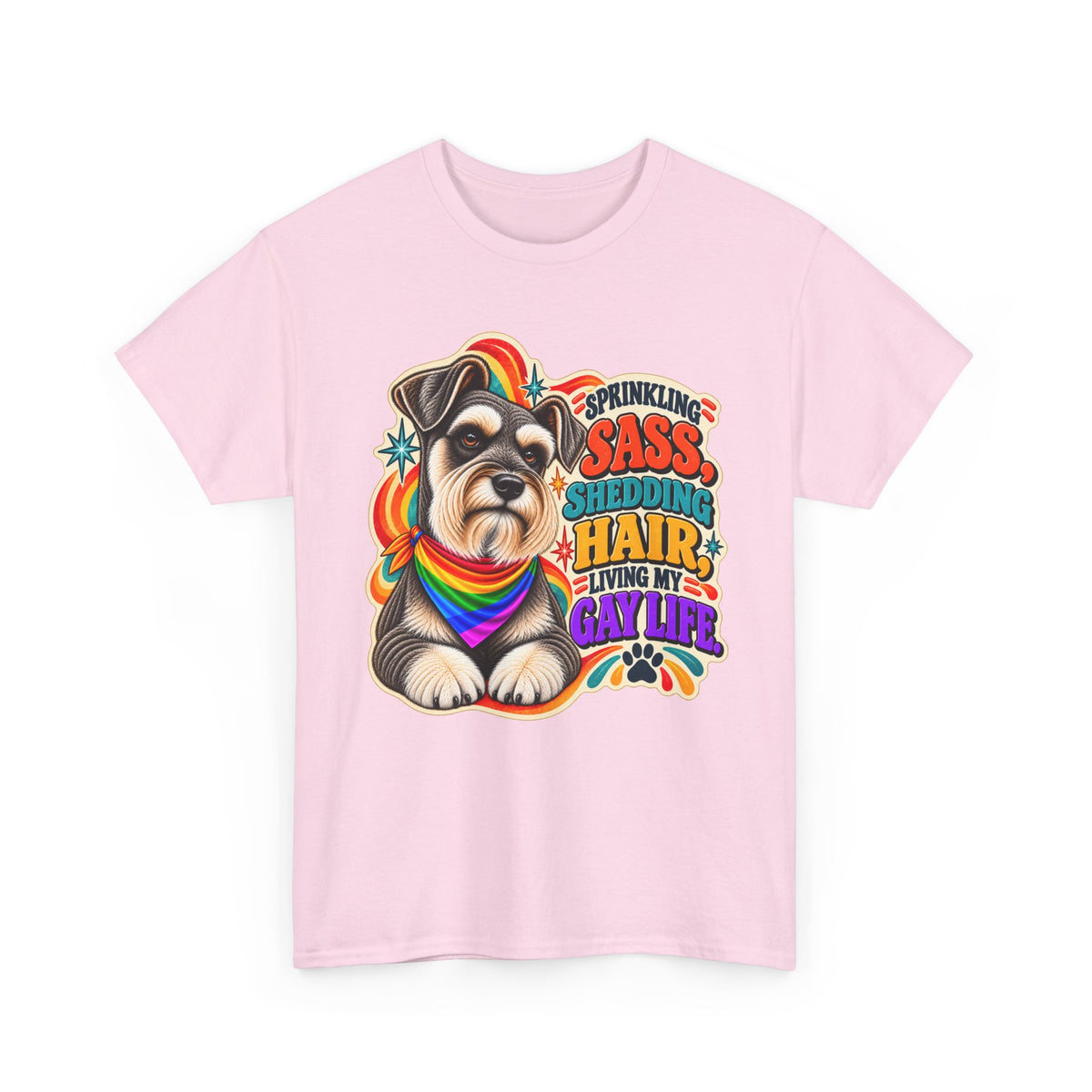 Sprinkling Sass Shedding Hair Schnauzer T-Shirt – LGBTQ+ Pride Gay Dog Dad Graphic Tee