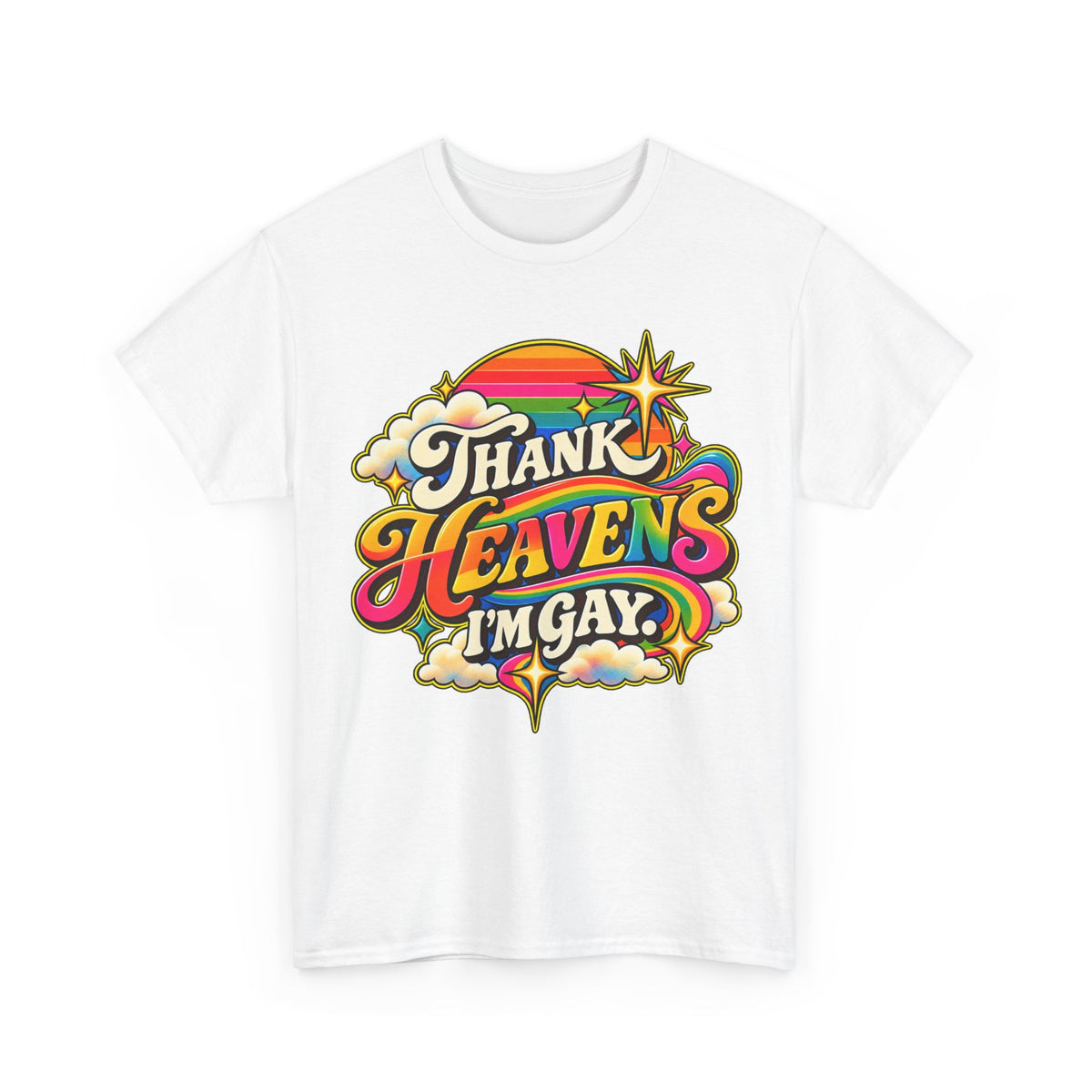 Thank Heavens I’m Gay Groovy 70s Rainbow Pride T-Shirt