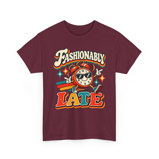Fashionably Late T-Shirt – Funny Retro Alarm Clock Graphic Tee