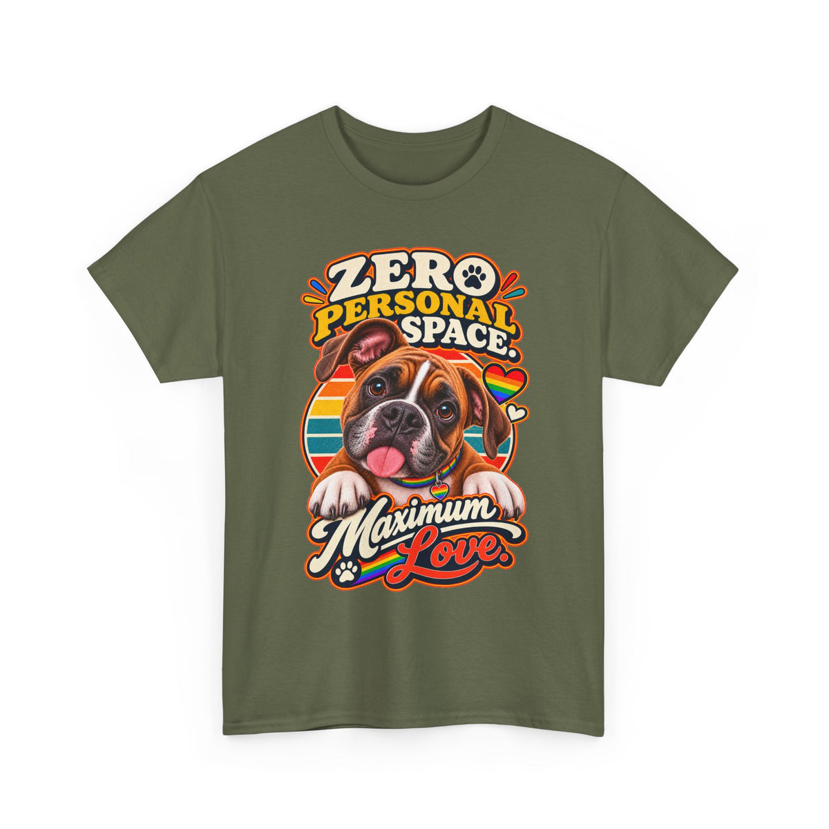 Zero Personal Space Maximum Love Boxer T-Shirt – Funny LGBTQ+ Pride Dog Lover Graphic Tee