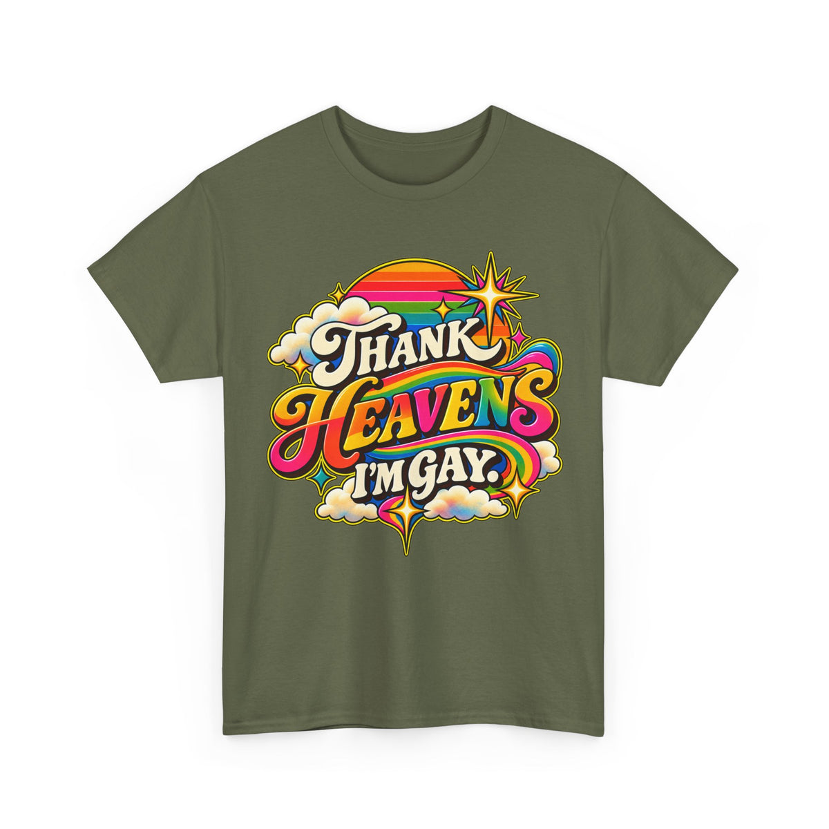 Thank Heavens I’m Gay Groovy 70s Rainbow Pride T-Shirt