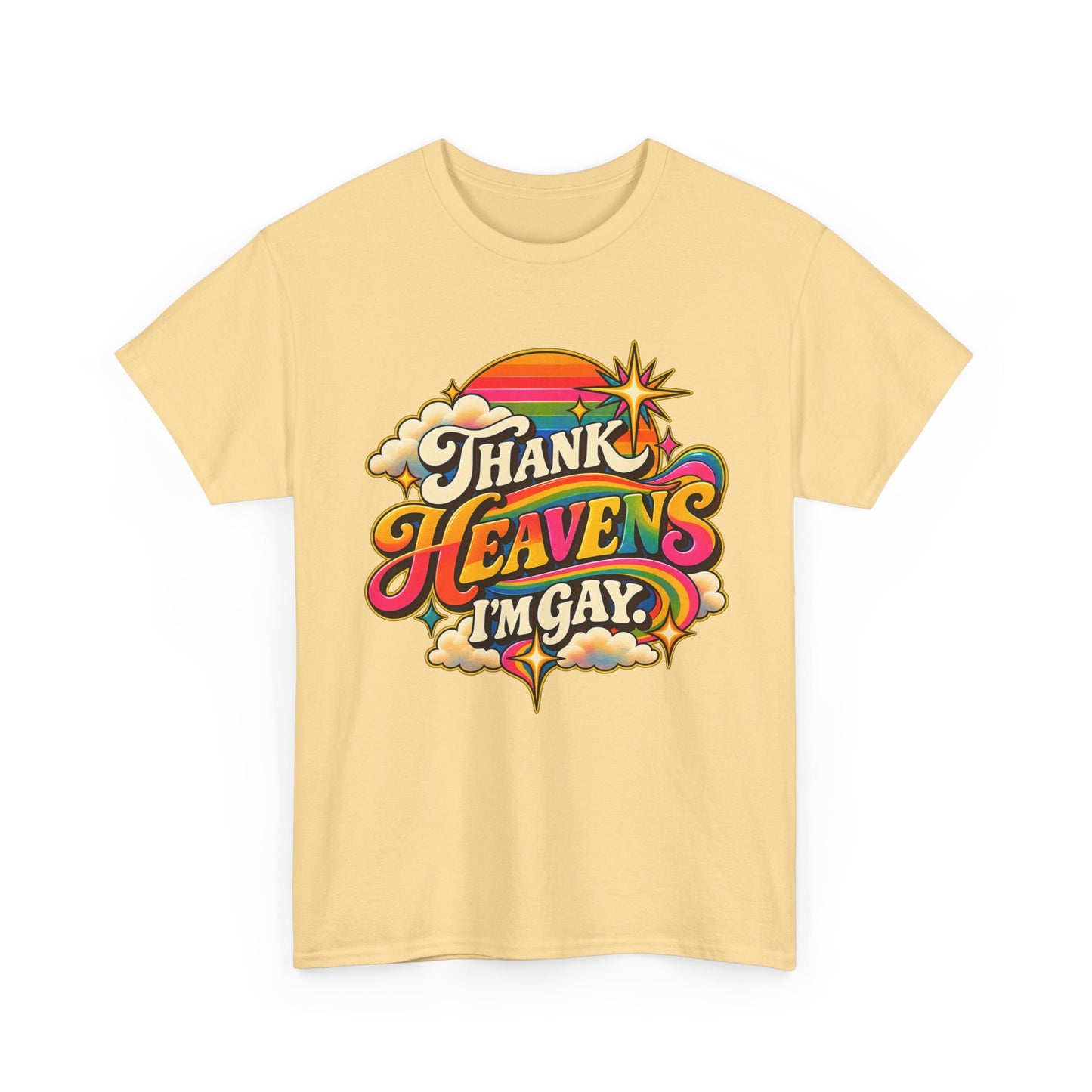 Thank Heavens I’m Gay Groovy 70s Rainbow Pride T-Shirt