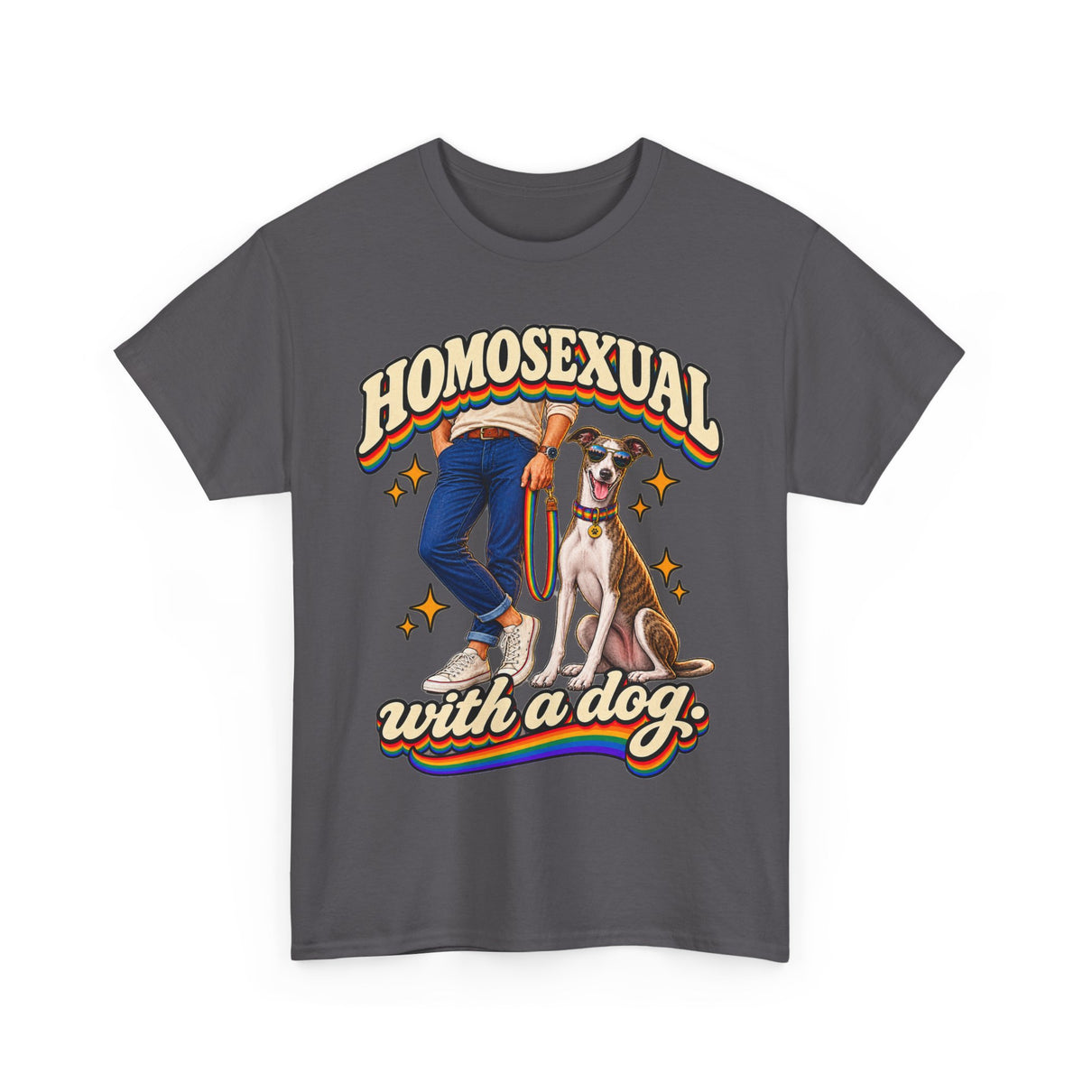 Homosexual With a Dog T-Shirt – Gay Dog Dad LGBTQ+ Pride Graphic Tee
