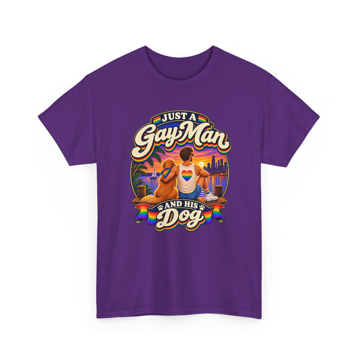 Just a Gay Man and His Dog T-Shirt – LGBTQ+ Dog Dad Pride Graphic Tee