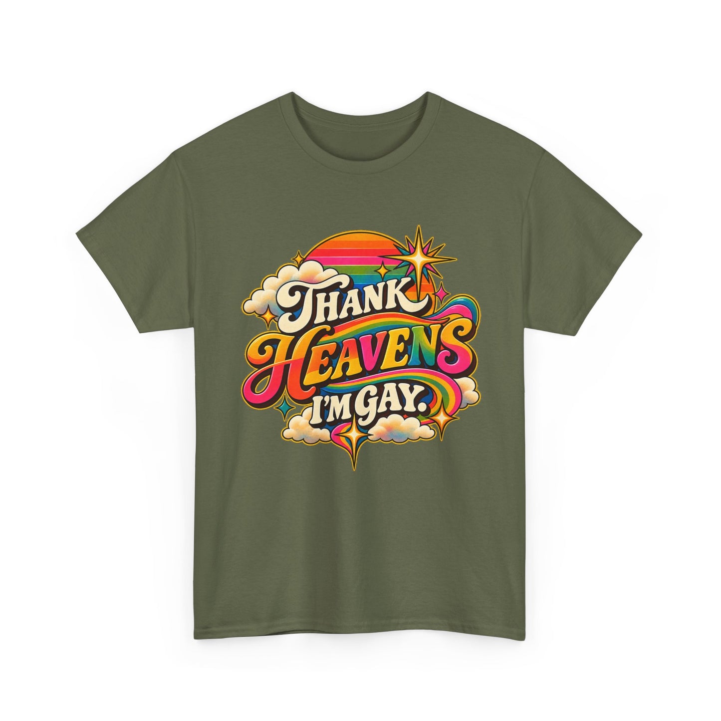 Thank Heavens I’m Gay Groovy 70s Rainbow Pride T-Shirt