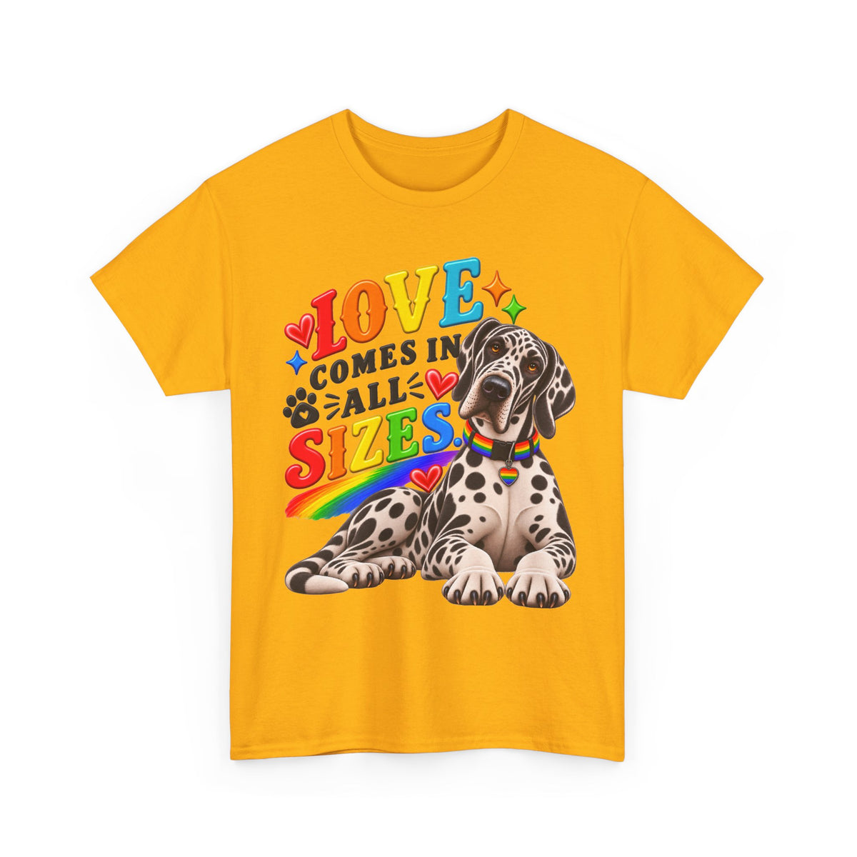 Love Comes in All Sizes Great Dane T-Shirt – LGBTQ+ Pride Dog Graphic Tee