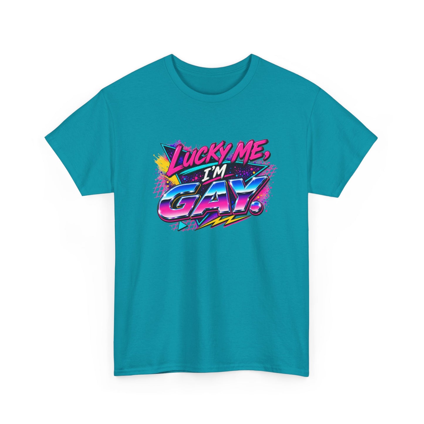 Lucky Me, I’m Gay Retro 80s Neon Graphic T-Shirt
