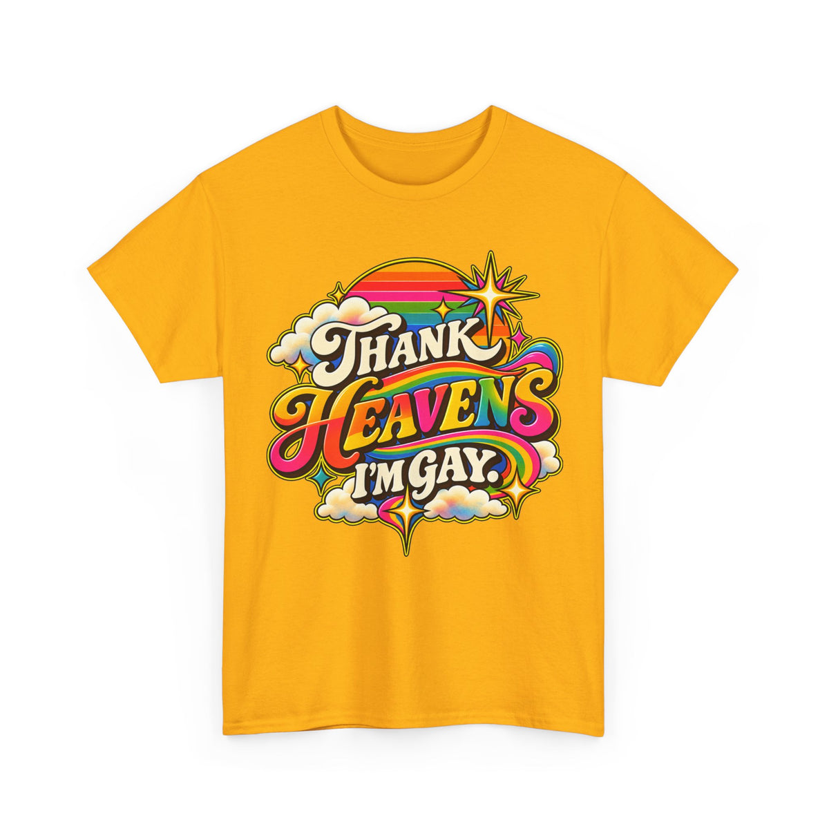Thank Heavens I’m Gay Groovy 70s Rainbow Pride T-Shirt