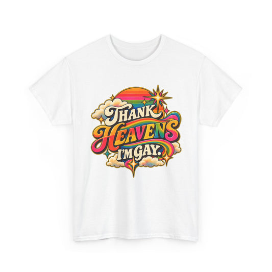 Thank Heavens I’m Gay Groovy 70s Rainbow Pride T-Shirt