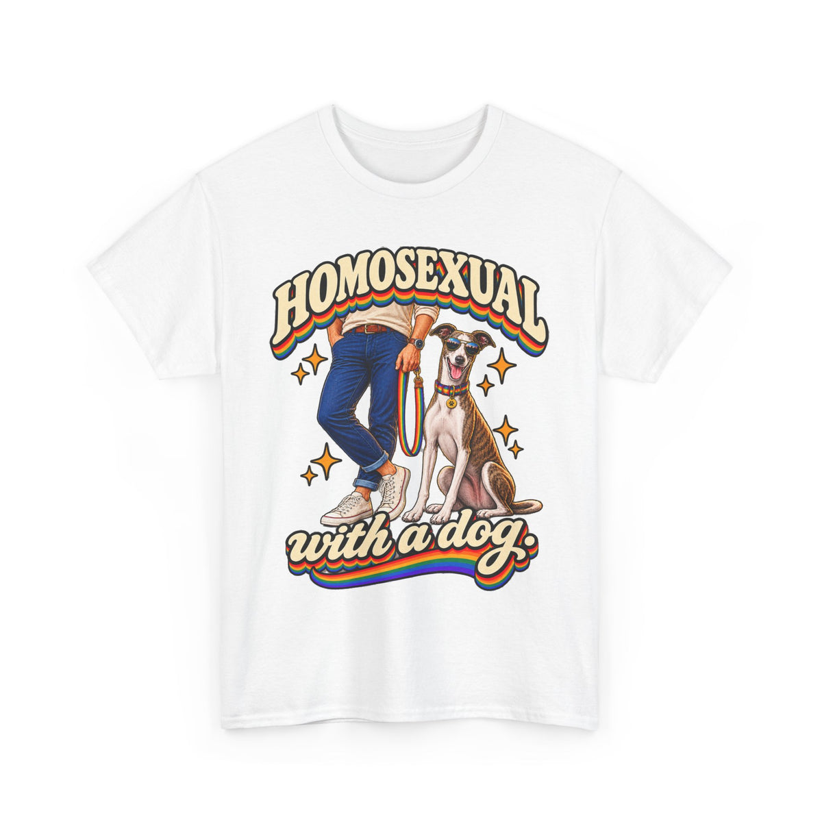 Homosexual With a Dog T-Shirt – Gay Dog Dad LGBTQ+ Pride Graphic Tee