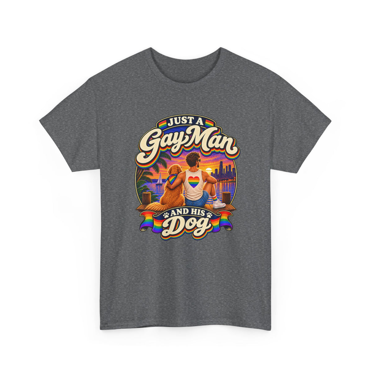 Just a Gay Man and His Dog T-Shirt – LGBTQ+ Dog Dad Pride Graphic Tee