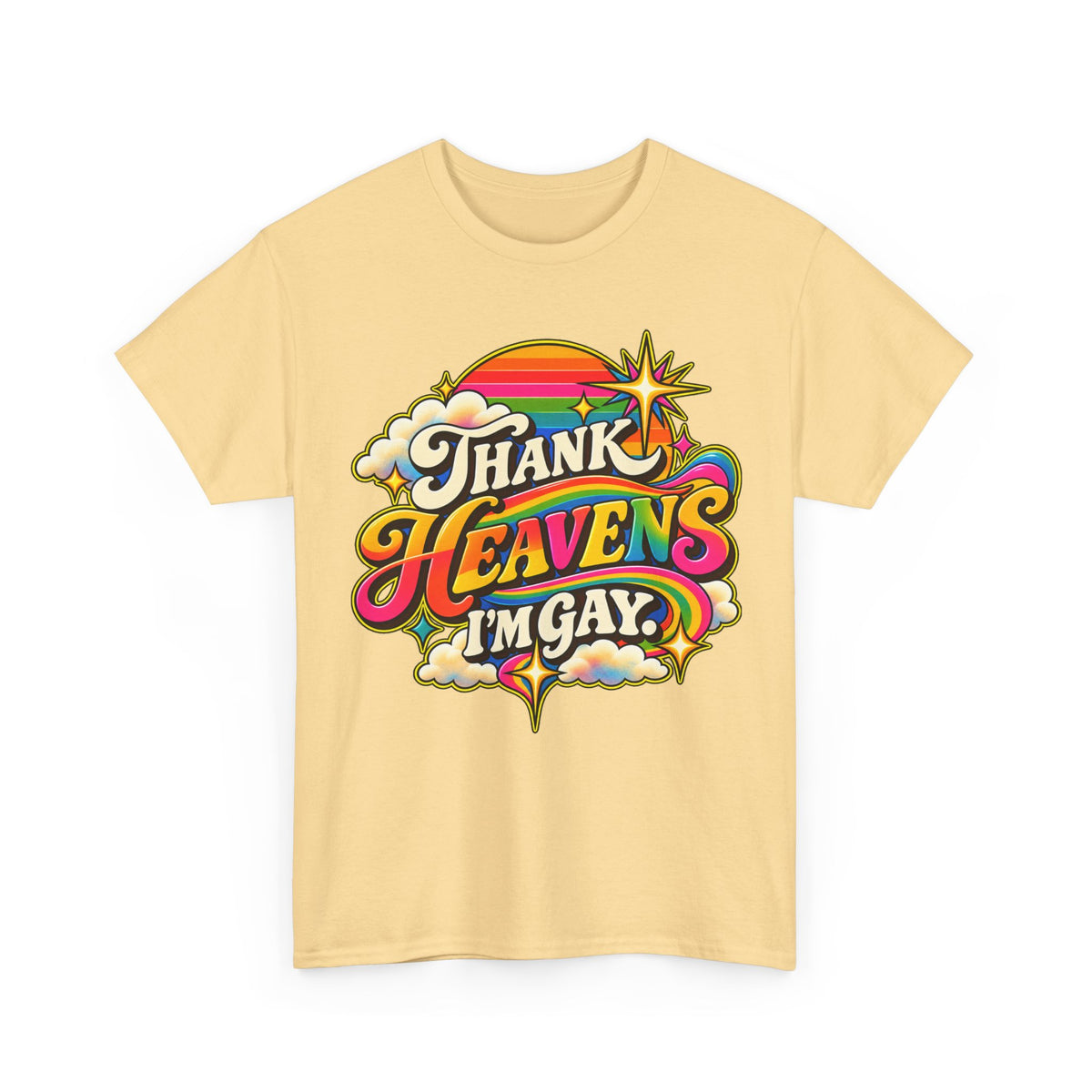 Thank Heavens I’m Gay Groovy 70s Rainbow Pride T-Shirt