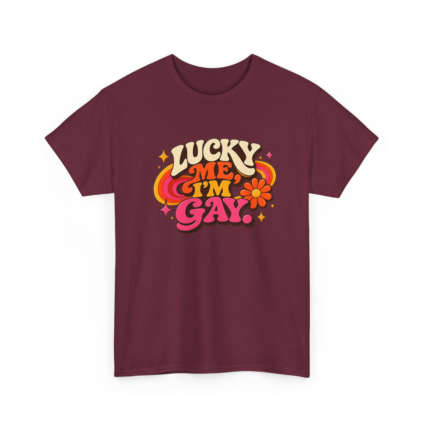 Lucky Me, I’m Gay Groovy 70s Retro Pride T-Shirt