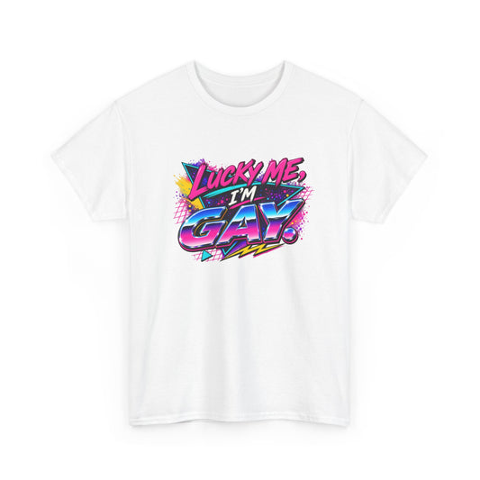 Lucky Me, I’m Gay Retro 80s Neon Graphic T-Shirt