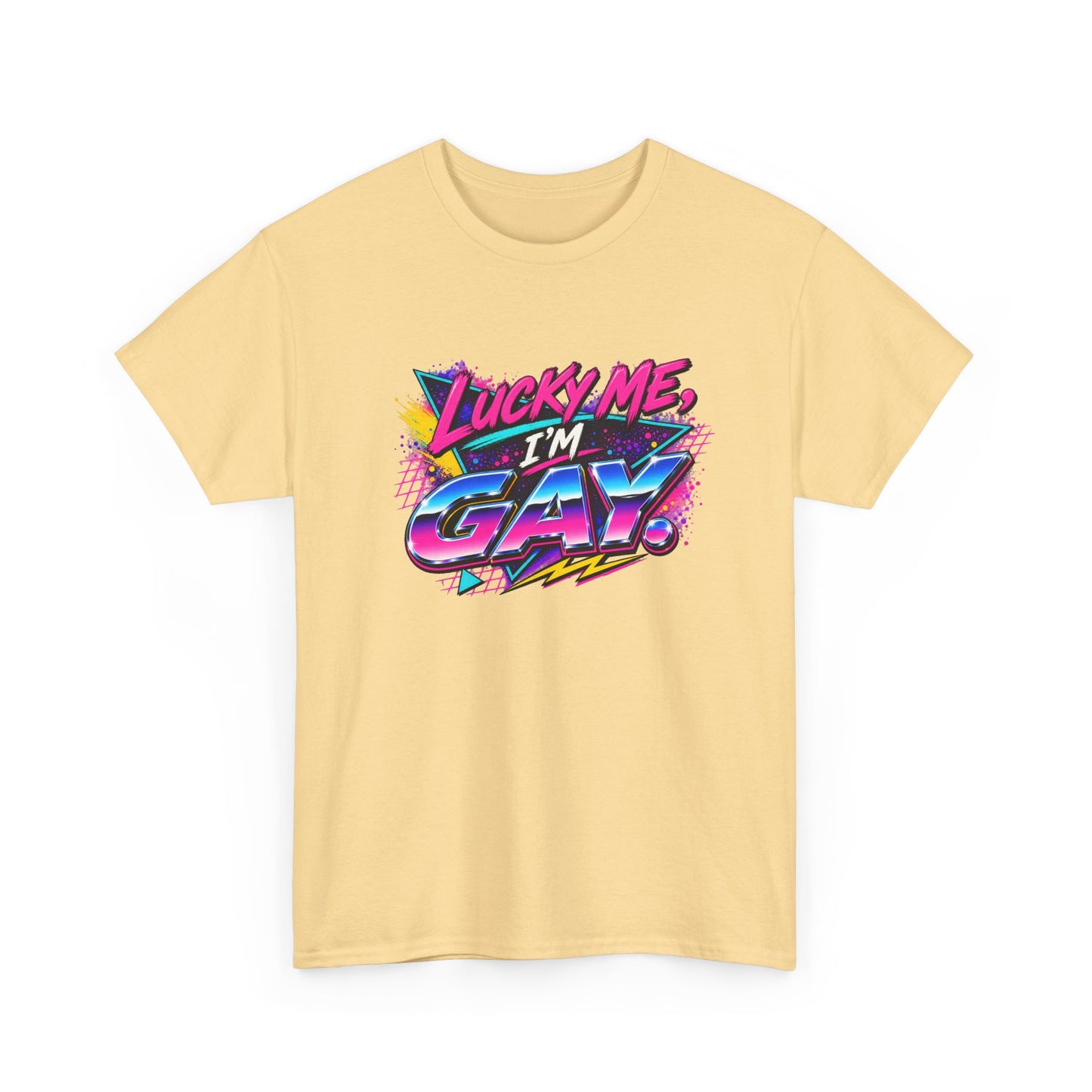 Lucky Me, I’m Gay Retro 80s Neon Graphic T-Shirt